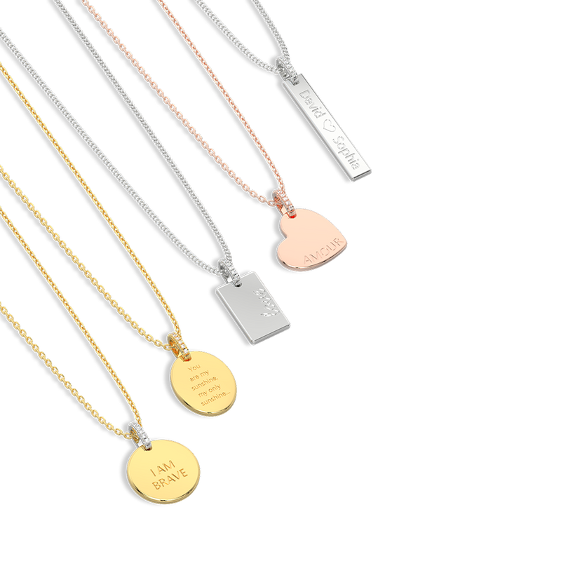 Rhodium Plated Silver Rectangle Engravable Necklace SS25N001S