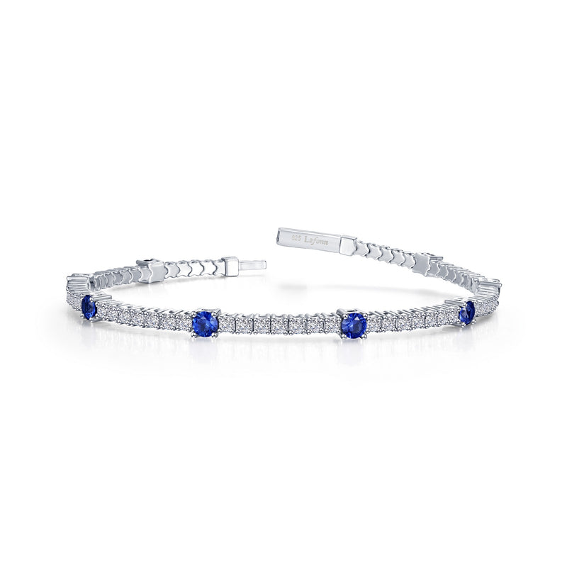 Lafonn 3.25 CTW Lab-Grown Sapphire & Simulated Diamond Flexible Station Tennis Bracelet – Platinum-Bonded Sterling Silver