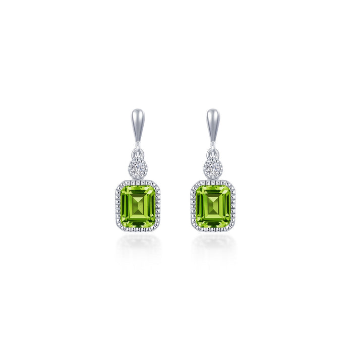 Lafonn August Birthstone Emerald-Cut Peridot Drop Earrings – Genuine Peridot & Simulated Diamond Sterling Silver Earrings