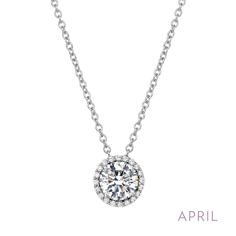 Lafonn Birthstone Halo 18 inch Necklace – Sterling Silver & Lassaire® Simulated Diamonds