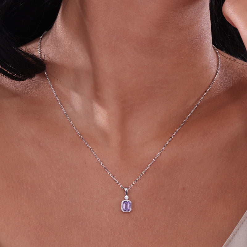 Lafonn Birthstone Emerald-Cut Pendant 18 inch Necklace – Sterling Silver & Simulated Diamonds