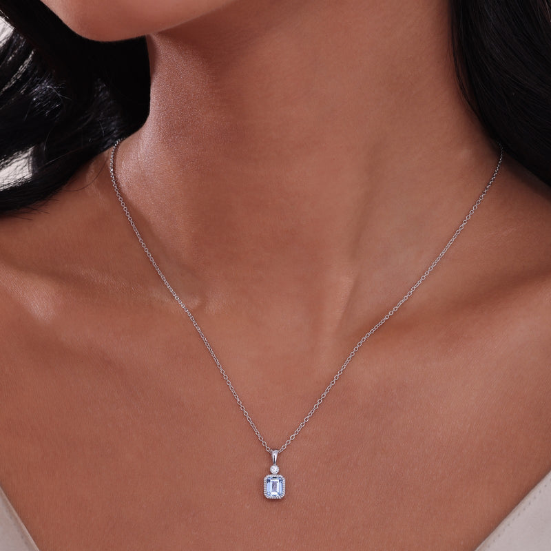 Lafonn Birthstone Emerald-Cut Pendant 18 inch Necklace – Sterling Silver & Simulated Diamonds