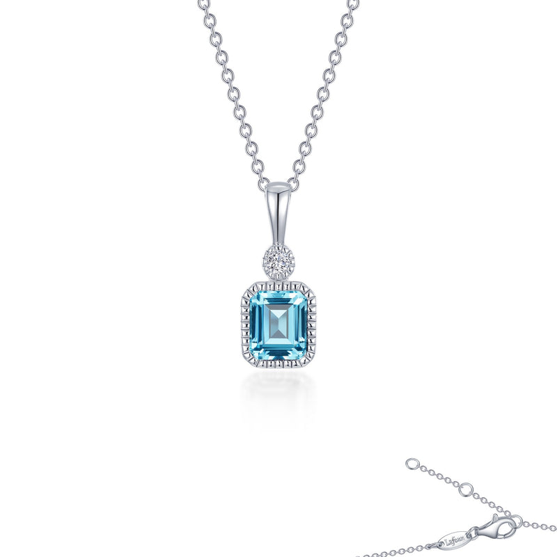 Lafonn Birthstone Emerald-Cut Pendant 18 inch Necklace – Sterling Silver & Simulated Diamonds