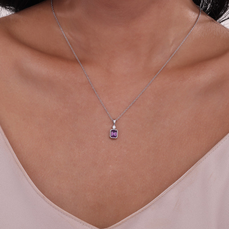 Lafonn Birthstone Emerald-Cut Pendant 18 inch Necklace – Sterling Silver & Simulated Diamonds