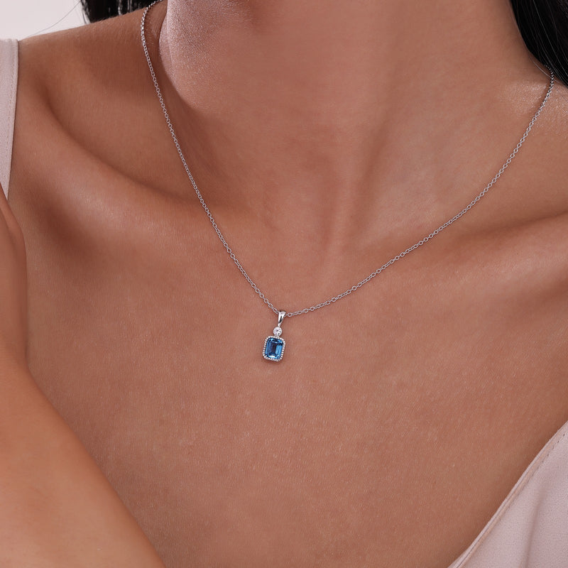 Lafonn Birthstone Emerald-Cut Pendant 18 inch Necklace – Sterling Silver & Simulated Diamonds