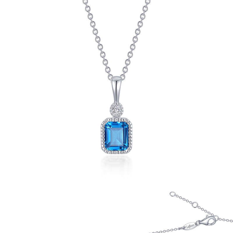 Lafonn Birthstone Emerald-Cut Pendant 18 inch Necklace – Sterling Silver & Simulated Diamonds