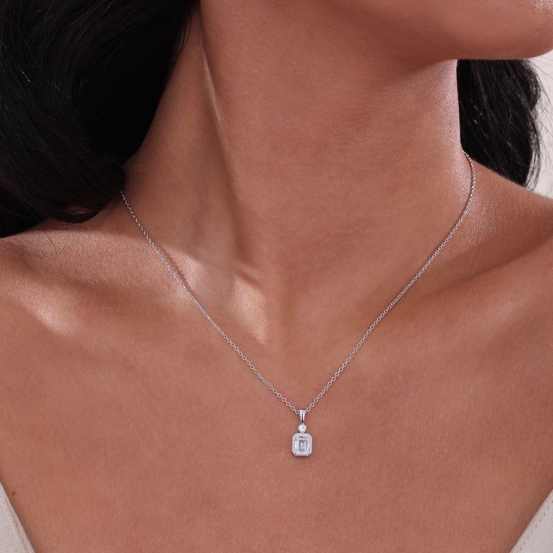 Lafonn Birthstone Emerald-Cut Pendant 18 inch Necklace – Sterling Silver & Simulated Diamonds