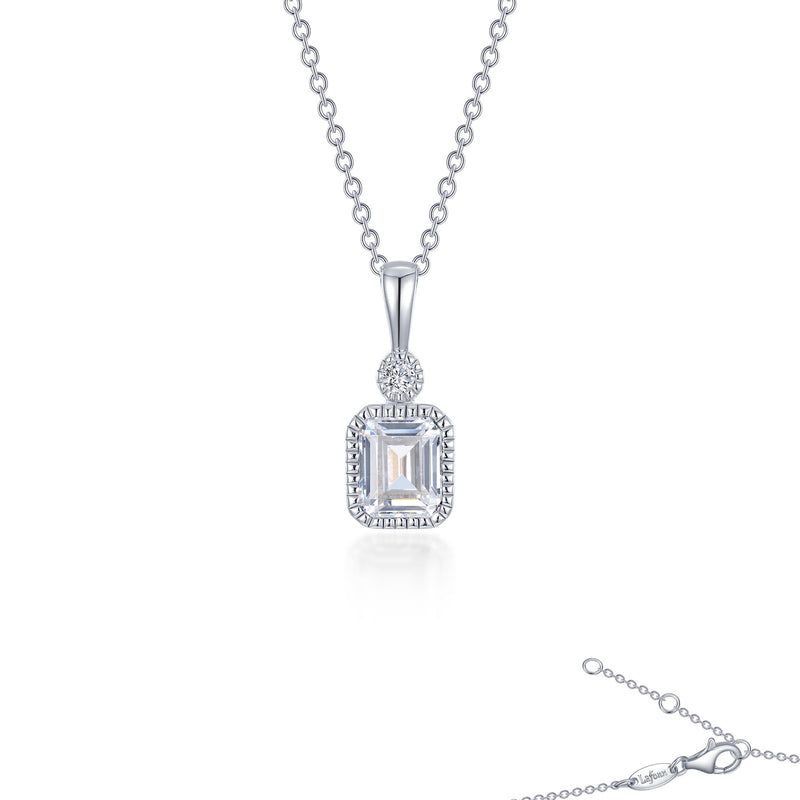Lafonn Birthstone Emerald-Cut Pendant 18 inch Necklace – Sterling Silver & Simulated Diamonds