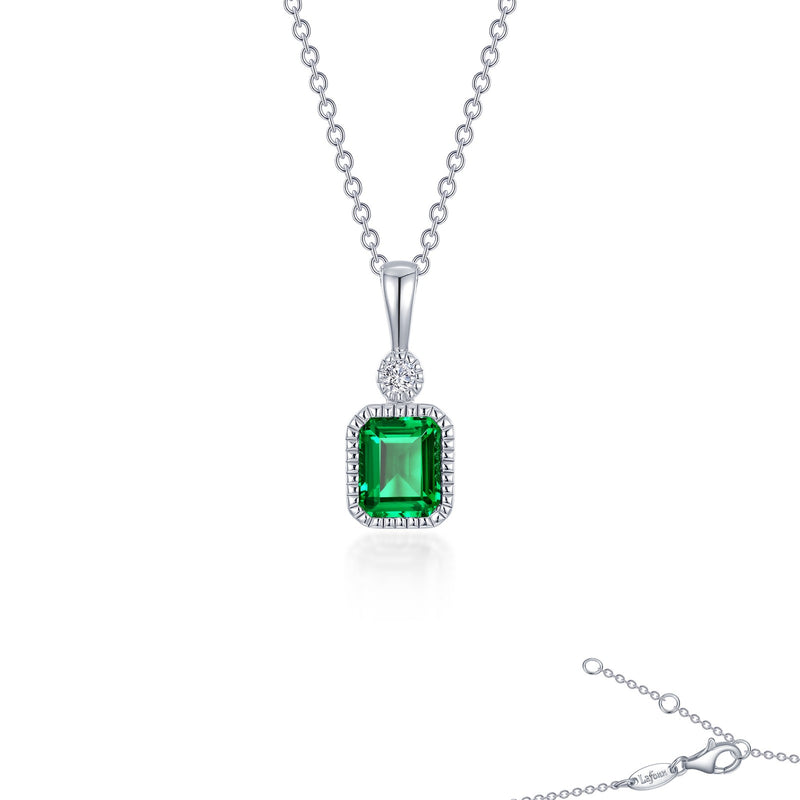 Lafonn Birthstone Emerald-Cut Pendant 18 inch Necklace – Sterling Silver & Simulated Diamonds