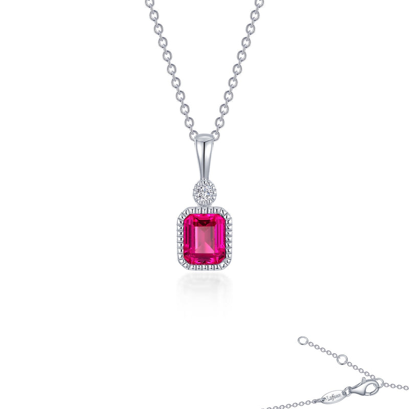 Lafonn Birthstone Emerald-Cut Pendant 18 inch Necklace – Sterling Silver & Simulated Diamonds