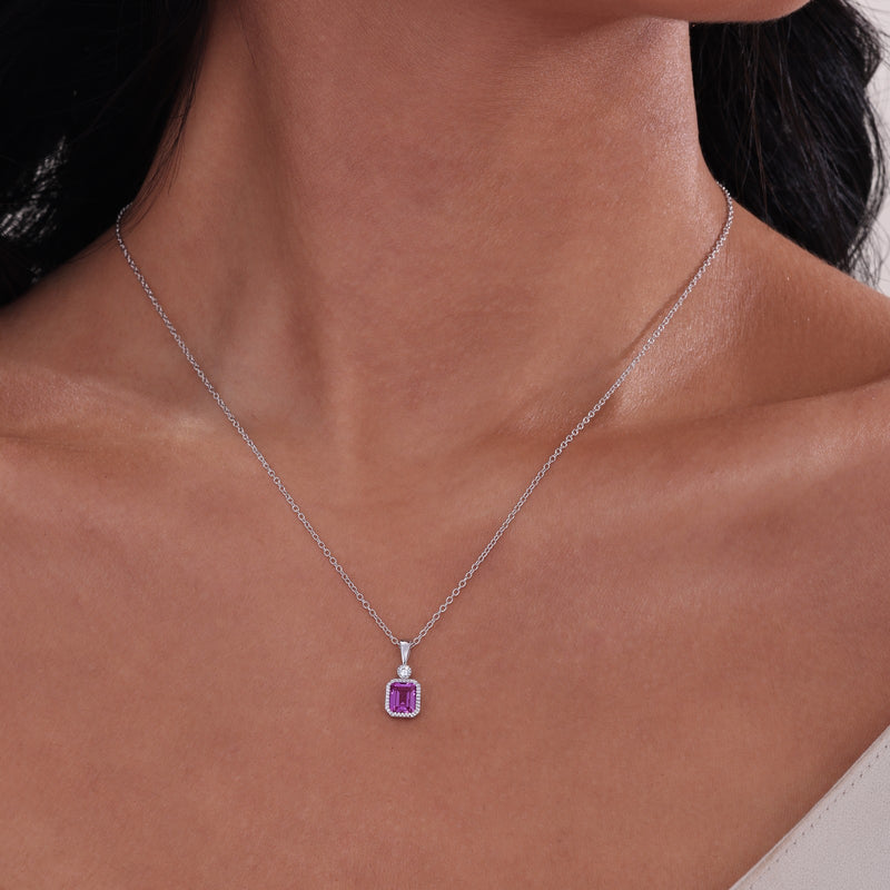 Lafonn Birthstone Emerald-Cut Pendant 18 inch Necklace – Sterling Silver & Simulated Diamonds