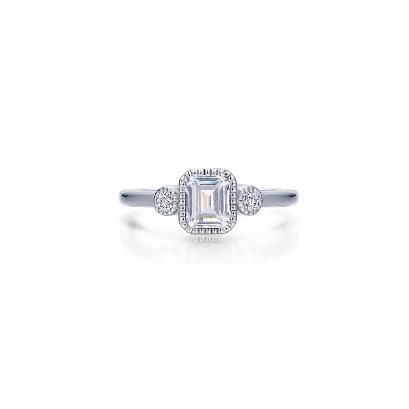 Lafonn Birthstone Emerald-Cut Three-Stone Ring – Sterling Silver & Lassaire® Simulated Diamonds