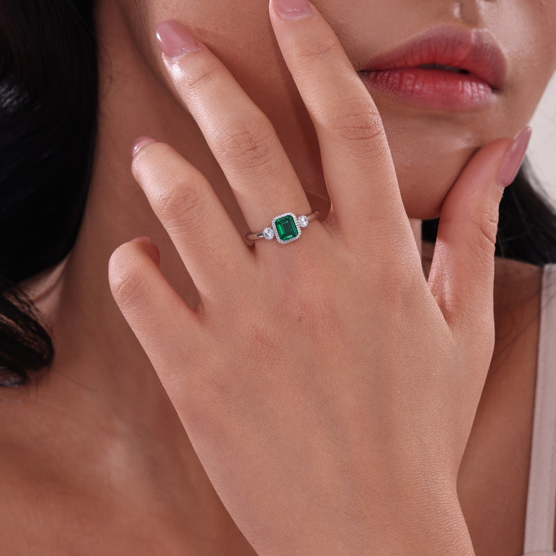 Lafonn Birthstone Emerald-Cut Three-Stone Ring – Sterling Silver & Lassaire® Simulated Diamonds