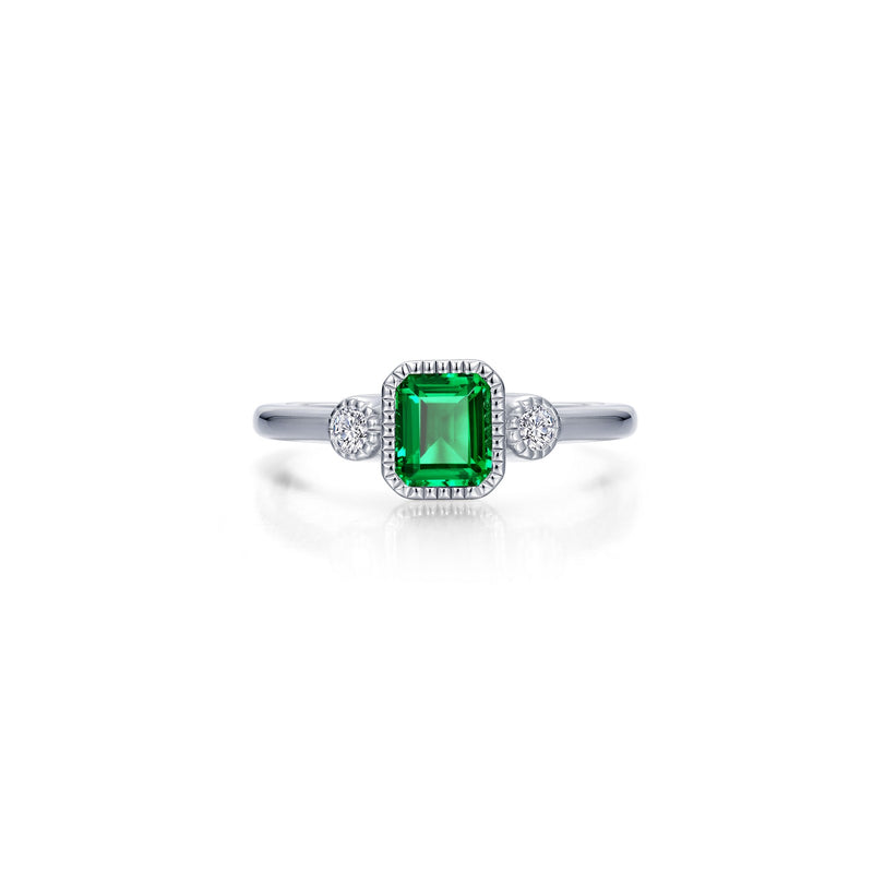 Lafonn Birthstone Emerald-Cut Three-Stone Ring – Sterling Silver & Lassaire® Simulated Diamonds