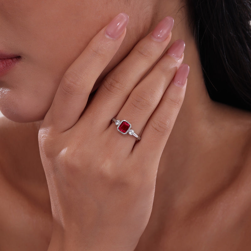 Lafonn Birthstone Emerald-Cut Three-Stone Ring – Sterling Silver & Lassaire® Simulated Diamonds