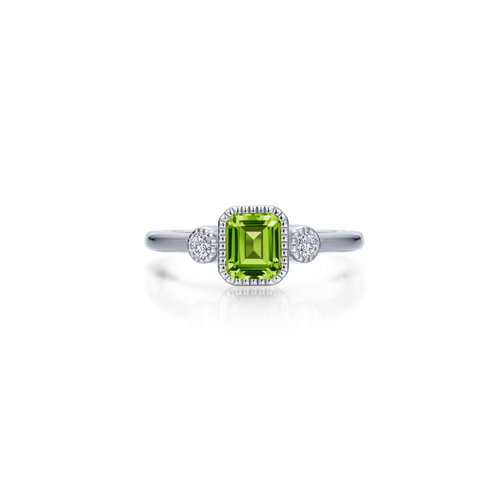 Lafonn August Birthstone Emerald-Cut Peridot Three-Stone Ring – Genuine Peridot & Simulated Diamond Sterling Silver Ring