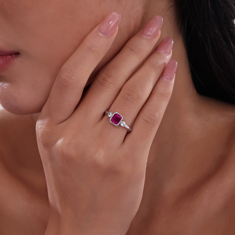 Lafonn Birthstone Emerald-Cut Three-Stone Ring – Sterling Silver & Lassaire® Simulated Diamonds