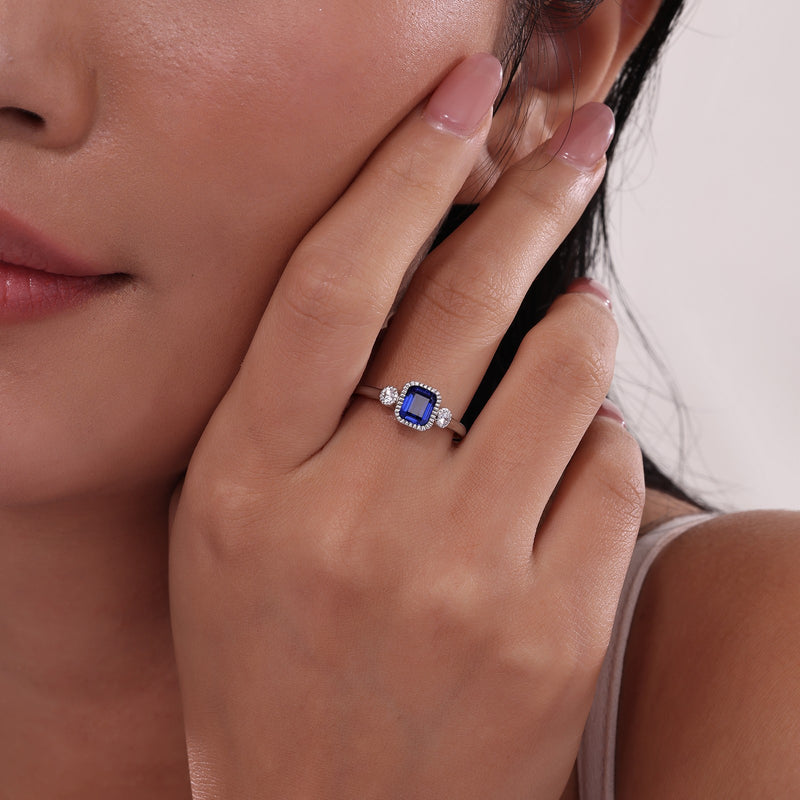 Lafonn Birthstone Emerald-Cut Three-Stone Ring – Sterling Silver & Lassaire® Simulated Diamonds