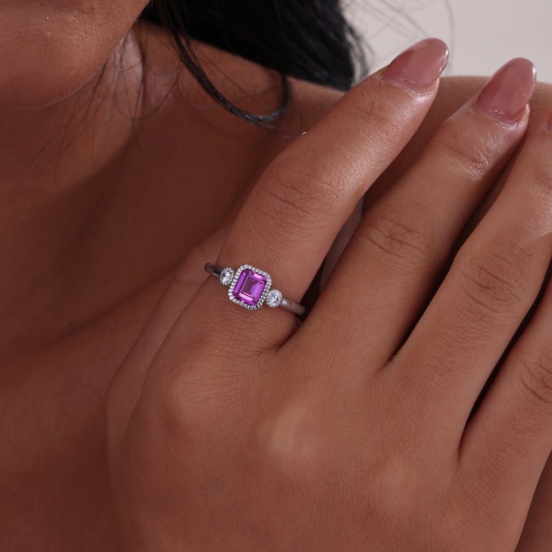 Lafonn Birthstone Emerald-Cut Three-Stone Ring – Sterling Silver & Lassaire® Simulated Diamonds