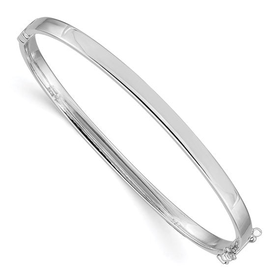 14K Gold Polished Hinged Oval Bangle Bracelet, 4mm Wide, 7 Inch, Yellow or White Gold