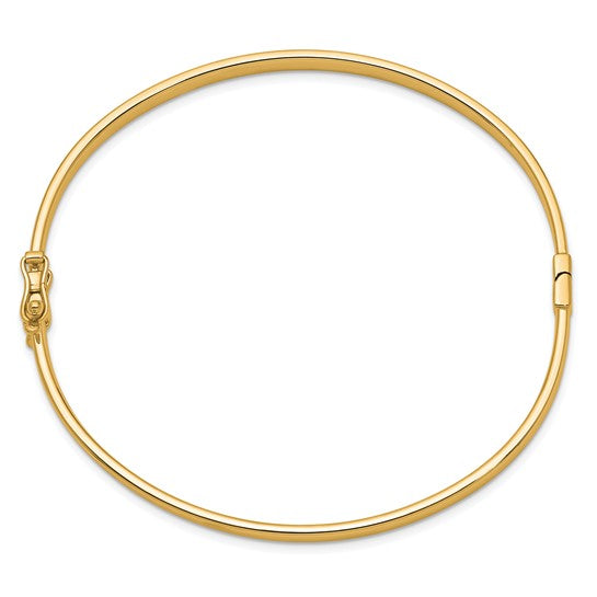 14K Gold Polished Flat Hinged Bangle Bracelet, 4mm Wide, Classic Solid Gold Bangle for Women