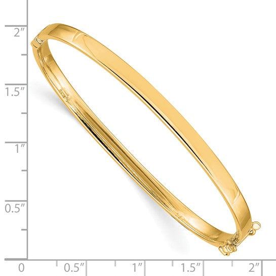 14K Gold Polished Flat Hinged Bangle Bracelet, 4mm Wide, Classic Solid Gold Bangle for Women