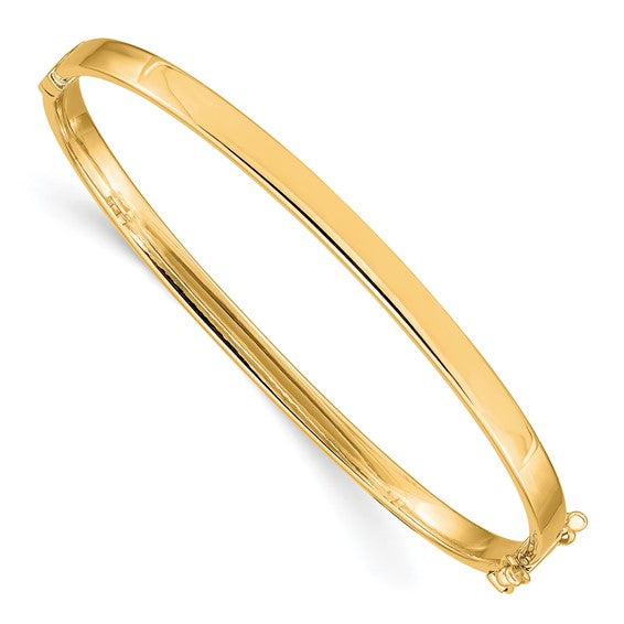 14K Gold Polished Flat Hinged Bangle Bracelet, 4mm Wide, Classic Solid Gold Bangle for Women