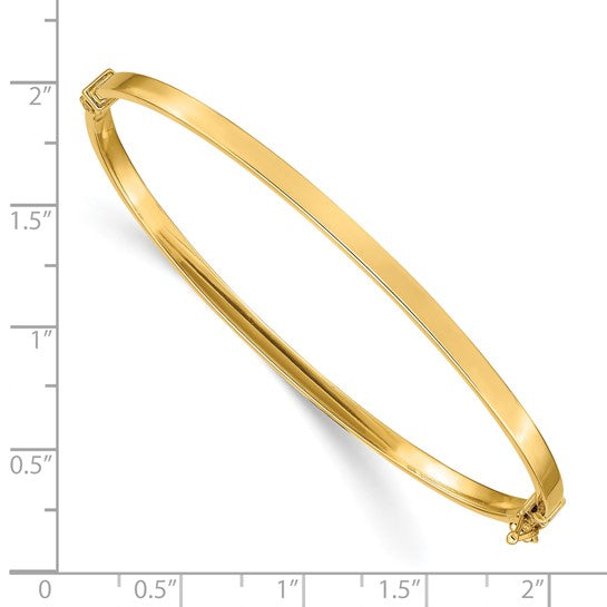 14K Gold Polished Hinged Oval Bangle Bracelet, 4mm Wide, 7 Inch, Yellow or White Gold
