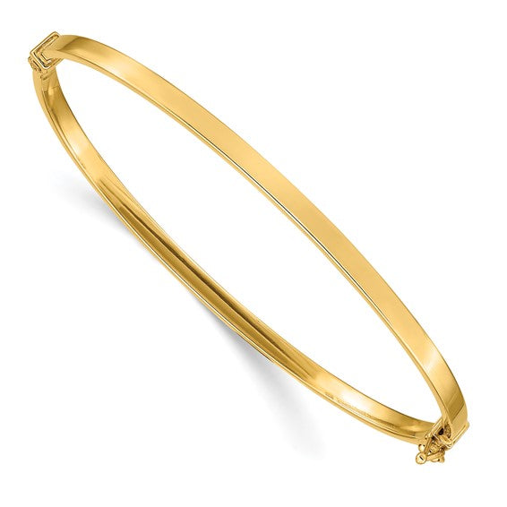 14K Gold Polished Hinged Oval Bangle Bracelet, 4mm Wide, 7 Inch, Yellow or White Gold