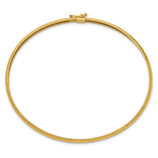 14K Gold Textured Flexible Oval Bangle Bracelet, 4mm Wide, 7.5 Inch Gold Bracelet