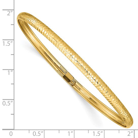 14K Gold Textured Flexible Oval Bangle Bracelet, 4mm Wide, 7.5 Inch Gold Bracelet
