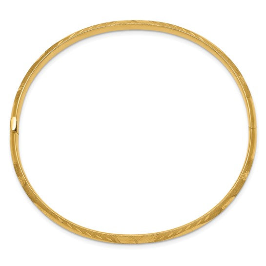 14K Gold Florentine Engraved Hinged Round Bangle Bracelet, 5mm Wide, 8 Inch Classic Textured Gold Bangle