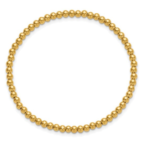 14/20 Gold Filled 3mm Beaded Stretch Bracelet – Polished Gold Ball Bracelet | 6.5 Inch Slip-On Bracelet