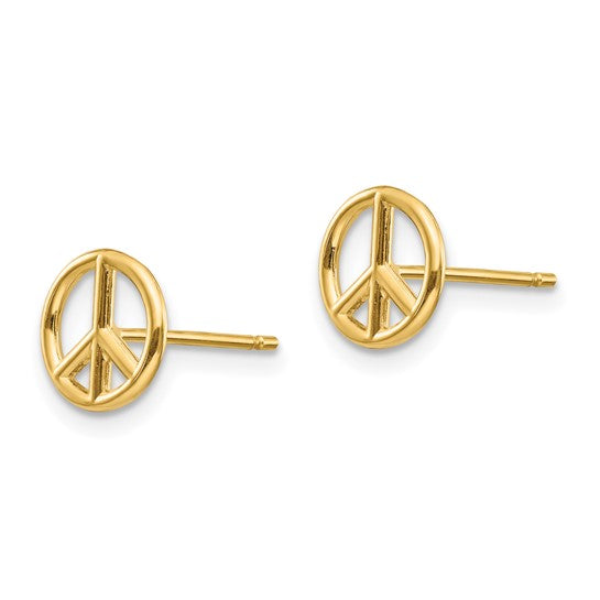 14K Gold Polished Peace Symbol Post Earrings, 8mm