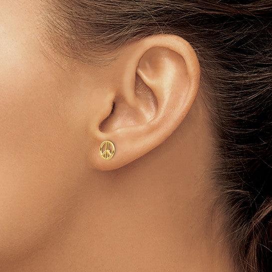 14K Gold Polished Peace Symbol Post Earrings, 8mm