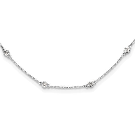 14K White Gold Lab Grown Diamond Station Necklace – 1/2 CTW, 18 Round VS+ F+ Diamonds, 18-Inch Cable Chain