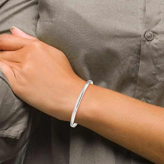 Sterling Silver 4mm Solid Polished Slip-On Bangle Bracelet, Classic Plain Silver Bangle