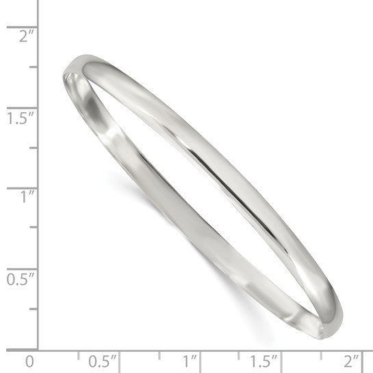 Sterling Silver 4mm Solid Polished Slip-On Bangle Bracelet, Classic Plain Silver Bangle