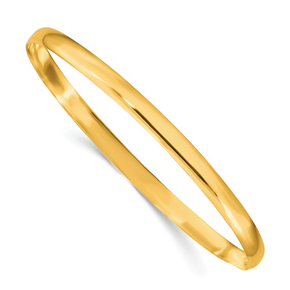 Sterling Silver Gold-Tone 4mm Solid Polished Slip-On Bangle Bracelet, Classic Plain Gold Bangle