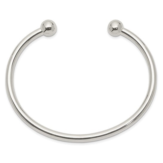 Men's Sterling Silver Cuff Bangle Bracelet – 4mm Rounded Open Cuff