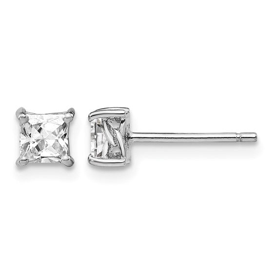 Sterling Silver Rhodium-Plated 4mm Princess-Cut Birthstone Stud Earrings | Genuine Gemstone & Lab-Created Options
