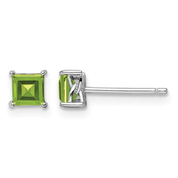 Sterling Silver Rhodium-Plated 4mm Princess-Cut Birthstone Stud Earrings | Genuine Gemstone & Lab-Created Options