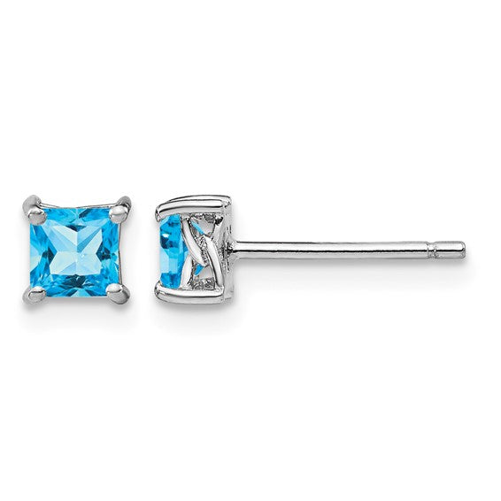 Sterling Silver Rhodium-Plated 4mm Princess-Cut Birthstone Stud Earrings | Genuine Gemstone & Lab-Created Options