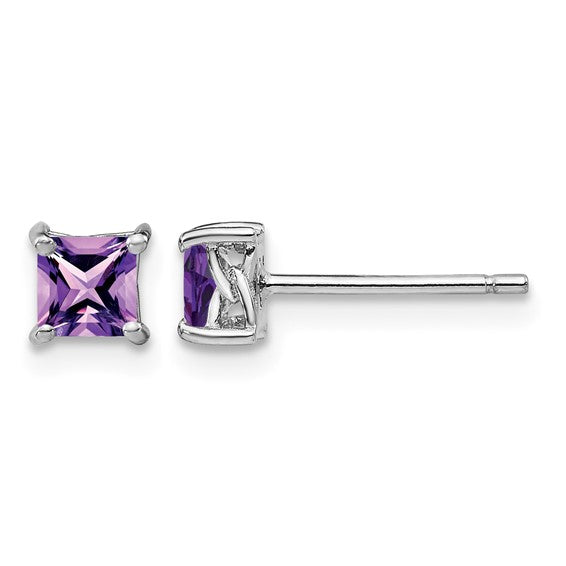 Sterling Silver Rhodium-Plated 4mm Princess-Cut Birthstone Stud Earrings | Genuine Gemstone & Lab-Created Options