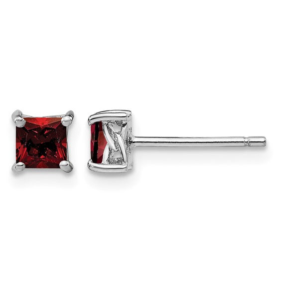 Sterling Silver Rhodium-Plated 4mm Princess-Cut Birthstone Stud Earrings | Genuine Gemstone & Lab-Created Options