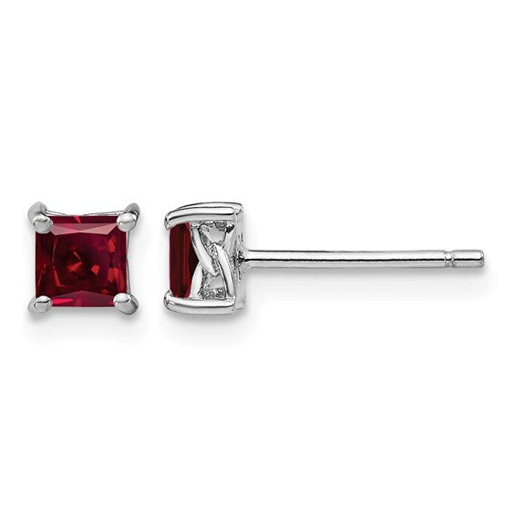 Sterling Silver Rhodium-Plated 4mm Princess-Cut Birthstone Stud Earrings | Genuine Gemstone & Lab-Created Options