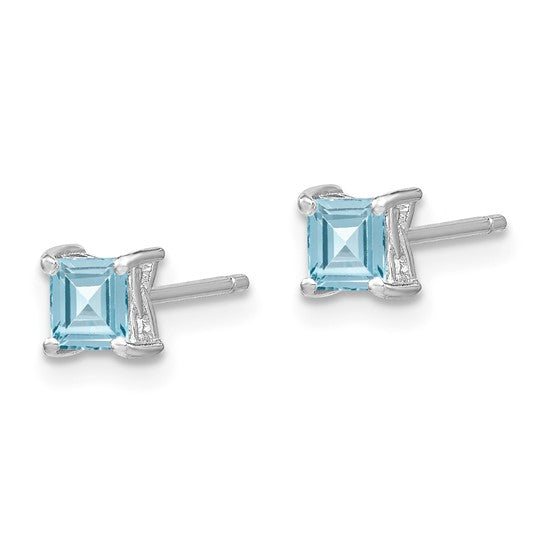 Sterling Silver Rhodium-Plated 4mm Princess-Cut Birthstone Stud Earrings | Genuine Gemstone & Lab-Created Options