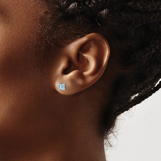 Sterling Silver Rhodium-Plated 4mm Princess-Cut Birthstone Stud Earrings | Genuine Gemstone & Lab-Created Options