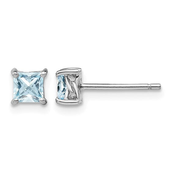 Sterling Silver Rhodium-Plated 4mm Princess-Cut Birthstone Stud Earrings | Genuine Gemstone & Lab-Created Options