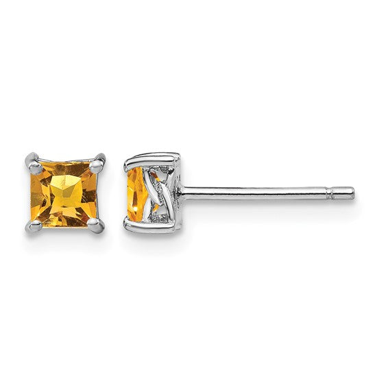 Sterling Silver Rhodium-Plated 4mm Princess-Cut Birthstone Stud Earrings | Genuine Gemstone & Lab-Created Options
